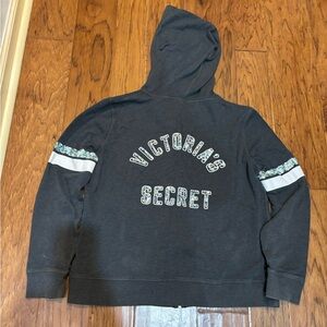 Victoria’s Secret Sequin Logo Zip Hoodie Angel Wing Detail Size L